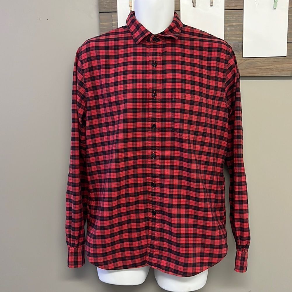 Brooks Brothers Red Black Checkered Long Sleeve Button Down Cotton Shirt- Large